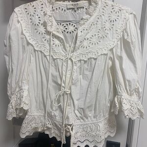 Sea New York White Eyelet Ruffled Tie Front Blouse